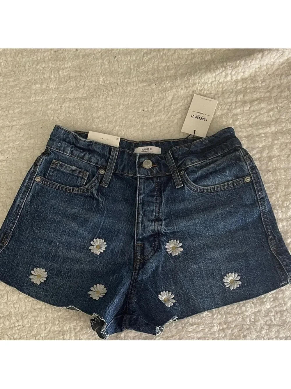 Forever 21 Blue Jean Shorts Daisy Embroidery Size 26